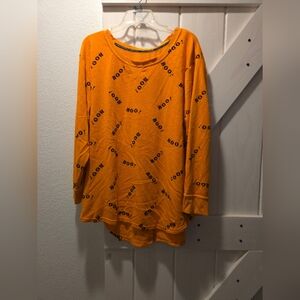 Jane and Delancey Women's Halloween Sweater Orange Boo Print Long Sleeve Shirt